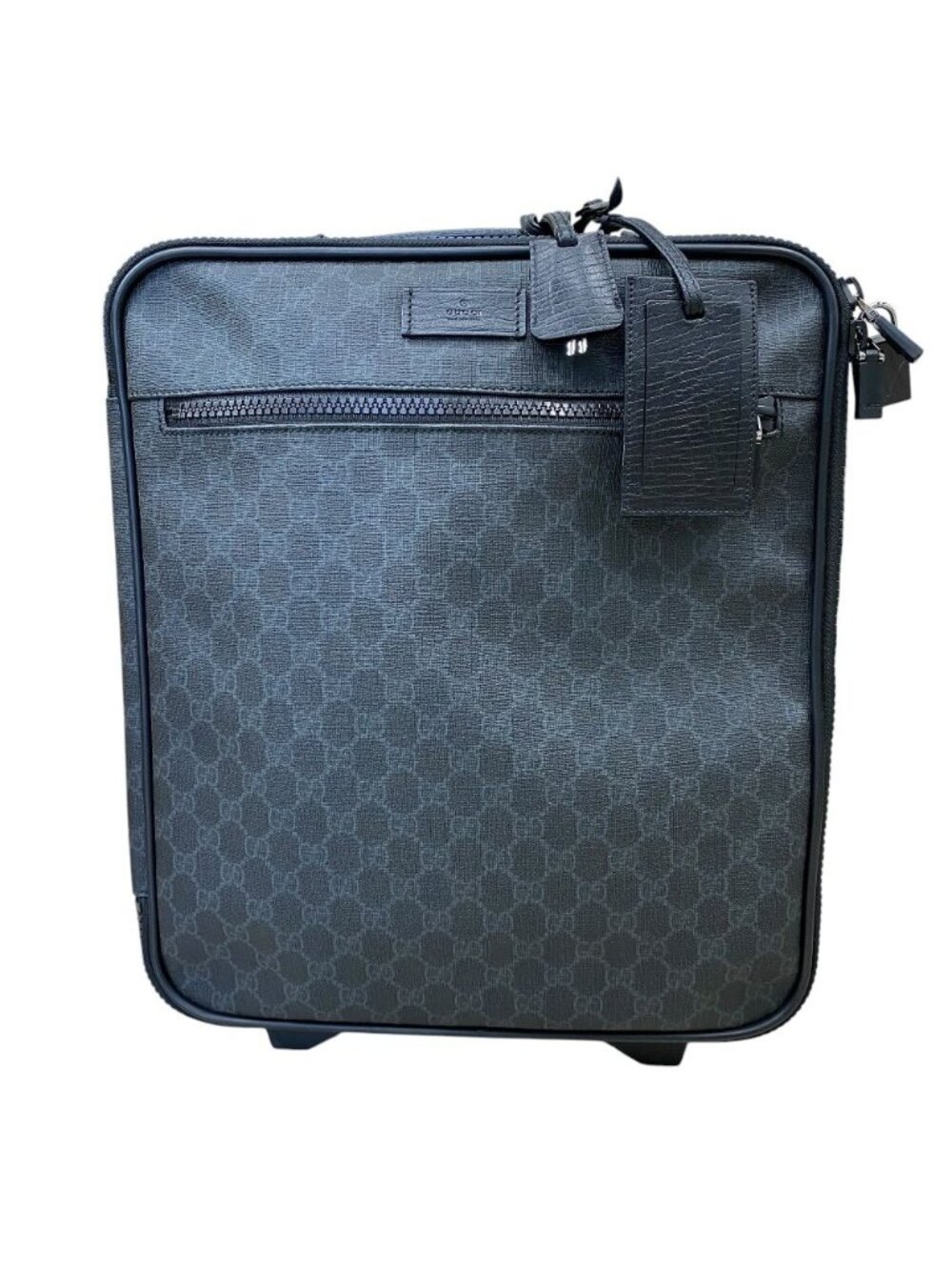 Gucci GG Supreme Travel Bag Carry Case Trolley Leather Black Gray Fine Daily